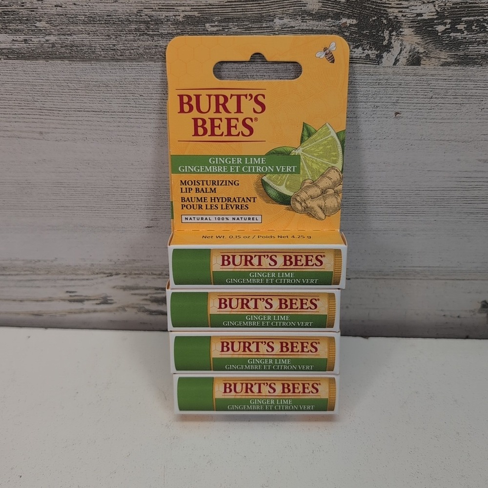 Burt's Bees Ginger Lime Lip Balm 0.15oz Moisturizing Natural Lot of 4‎